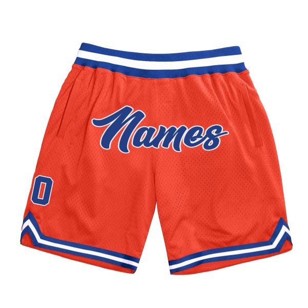 Men's Custom Orange Royal-White Authentic Throwback Basketball Shorts